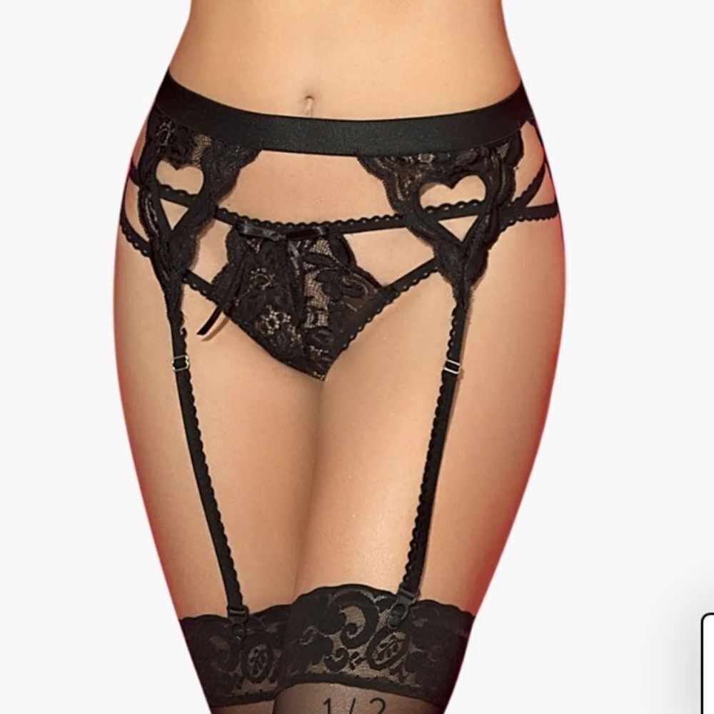 Ladies Mapale‎ brand Black Lace Garter Belt with Heart Cut Outs Small/Medium